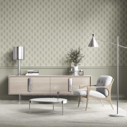 'Broadcloth' Neutral Botanical/ Floral Block Print Wallpaper (Olive Gray) - Image 2