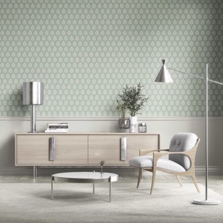 'Gambari' Vintage-Inspired Botanical Floral Block Print Wallpaper (Duck Egg Blue/ Cream) - Image 2