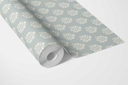 'Sumac' Vintage-Inspired Botanical Floral Block Print Wallpaper (Blue/ Cream) - Image 3
