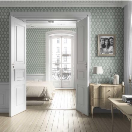 'Zucchini' Vintage-Inspired Botanical Floral Block Print Wallpaper (Green-Gray/ Cream) - Image 4