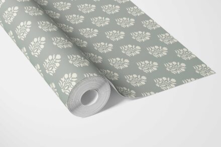 'Zucchini' Vintage-Inspired Botanical Floral Block Print Wallpaper (Green-Gray/ Cream) - Image 3