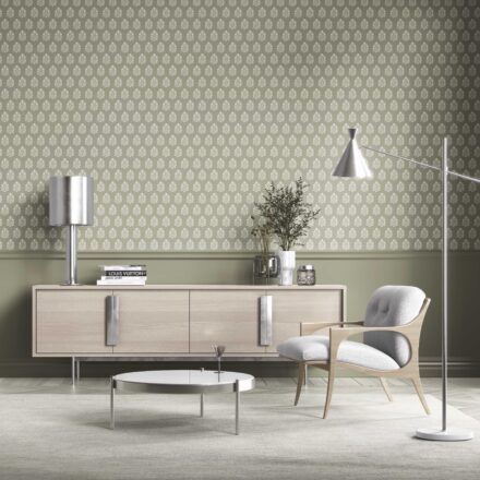 'Basket Straw' Vintage-Inspired Botanical Floral Block Print Wallpaper (Khaki Green/ Cream) - Image 2