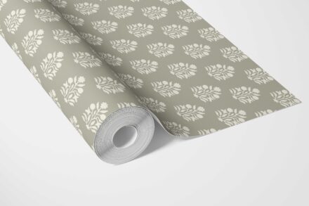 'Basket Straw' Vintage-Inspired Botanical Floral Block Print Wallpaper (Khaki Green/ Cream) - Image 3