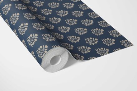 'Thundersnow' Vintage-Inspired Botanical Floral Block Print Wallpaper (Navy Blue/ Beige) - Image 3