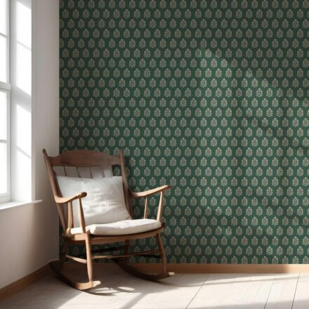 'Zaatar' Vintage-Inspired Botanical Floral Block Print Wallpaper (Green/ Beige) - Image 5