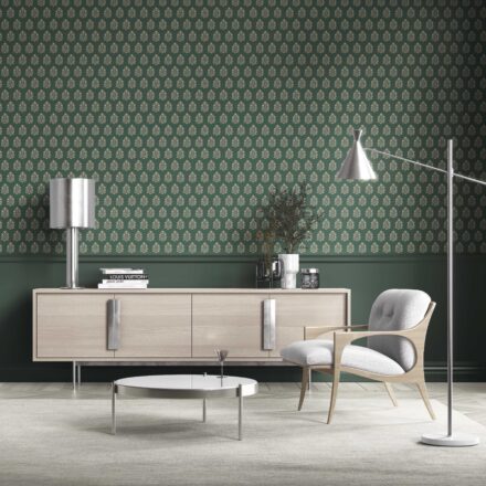 'Zaatar' Vintage-Inspired Botanical Floral Block Print Wallpaper (Green/ Beige) - Image 2