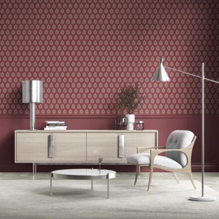 'Forever Young' Vintage-Inspired Botanical Floral Block Print Wallpaper (Red/ Beige) - Image 2