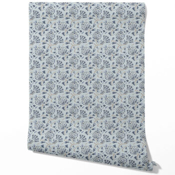 'Eridu Fields' Modern Floral/ Botanical Wallpaper (Slate Blue/ Gray)