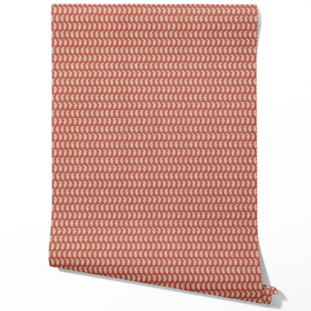 'Travertine' Small Paisley Floral Patterned Print Wallpaper (Brick Red/ White)