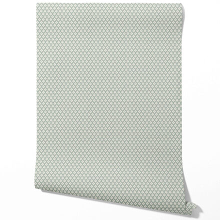 'Empoli' Small Geometric Ikat-Style Floral Block Print Wallpaper (Green/ White) - Image 2