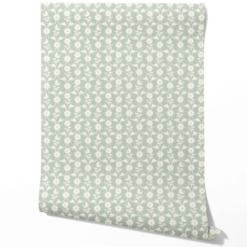 'Nebraska' Modern Floral Botanical Wallpaper (Green/ White)