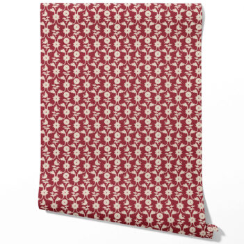 'Vineyard' Modern Floral Botanical Wallpaper (Deep Red/ Off-White)
