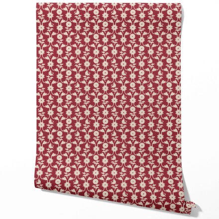 'Vineyard' Modern Floral Botanical Wallpaper (Deep Red/ Off-White)