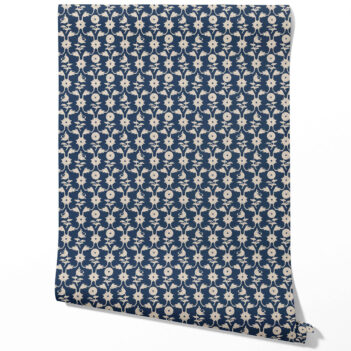 'Debo' Modern Floral Botanical Wallpaper (Navy Blue/ Beige)