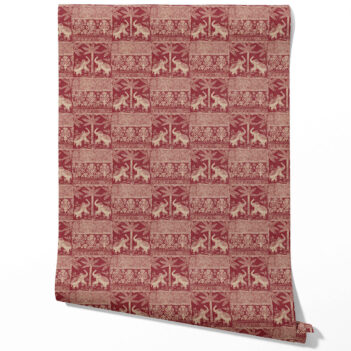 'Licht' Ethnic/ Heritage Elephants & Animals Print Wallpaper (Red/ Beige)