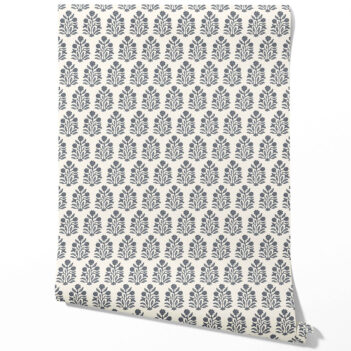 'Navajo Nation' Vintage-Inspired Floral Block Print Wallpaper (Navy Blue/ Cream)