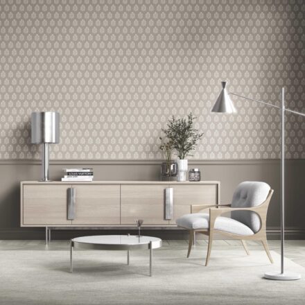 'Alistair' Neutral Botanical/ Floral Block Print Wallpaper (Gray/ Greige/ Cream) - Image 2