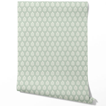 'Gambari' Vintage-Inspired Botanical Floral Block Print Wallpaper (Duck Egg Blue/ Cream)