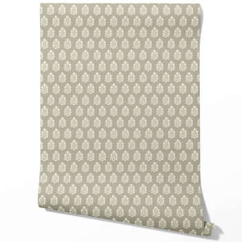 'Basket Straw' Vintage-Inspired Botanical Floral Block Print Wallpaper (Khaki Green/ Cream)