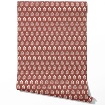 'Oura' Vintage-Inspired Botanical Floral Block Print Wallpaper (Brick Red/ White)