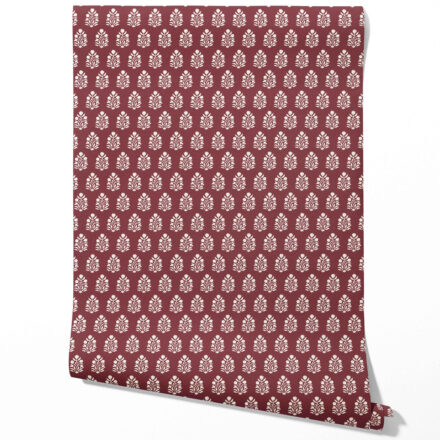 'Convent Lace' Vintage-Inspired Botanical Floral Block Print Wallpaper (Red/ White)