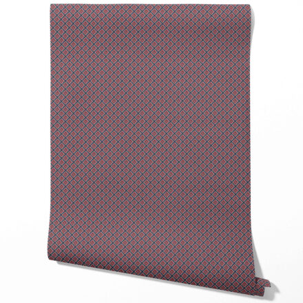 'Bicester' Small Floral Geometric Lattice Wallpaper (Navy Blue/ Red)