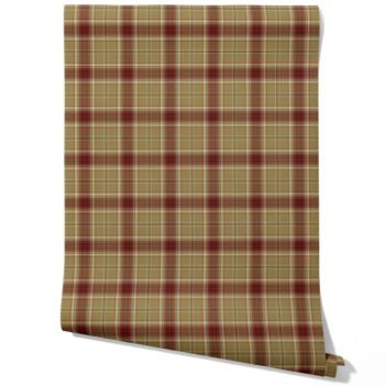 'Parisian' Geometric Plaid Checkered Wallpaper (Olive Green/ Brown/ Red)