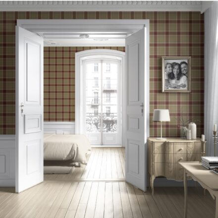 'Parisian' Geometric Plaid Checkered Wallpaper (Olive Green/ Brown/ Red) - Image 4