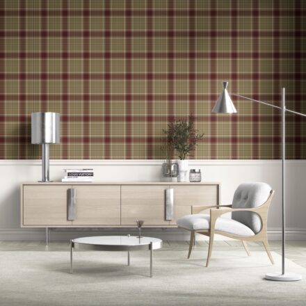 'Parisian' Geometric Plaid Checkered Wallpaper (Olive Green/ Brown/ Red) - Image 2
