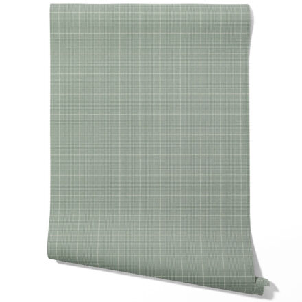 'Barley Ridge' Plain/ Textured Check Wallpaper (Sage Green) - Image 3
