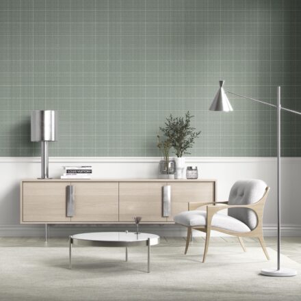 'Barley Ridge' Plain/ Textured Check Wallpaper (Sage Green) - Image 2