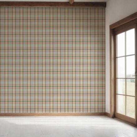'Grapevine' Geometric Plaid Checkered Wallpaper (Orange/ Sage Gray/ Brown/ Cream) - Image 7