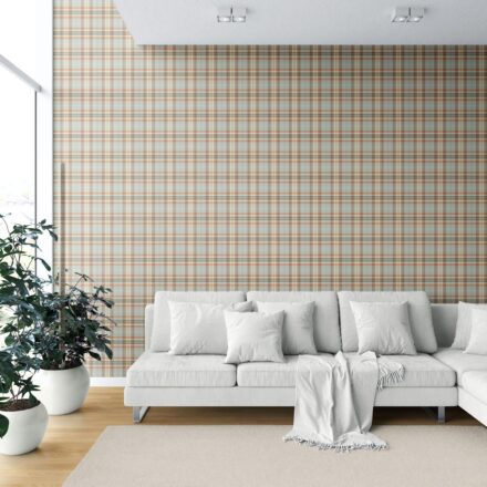 'Grapevine' Geometric Plaid Checkered Wallpaper (Orange/ Sage Gray/ Brown/ Cream) - Image 6