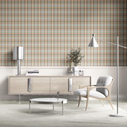 'Grapevine' Geometric Plaid Checkered Wallpaper (Orange/ Sage Gray/ Brown/ Cream) - Image 2