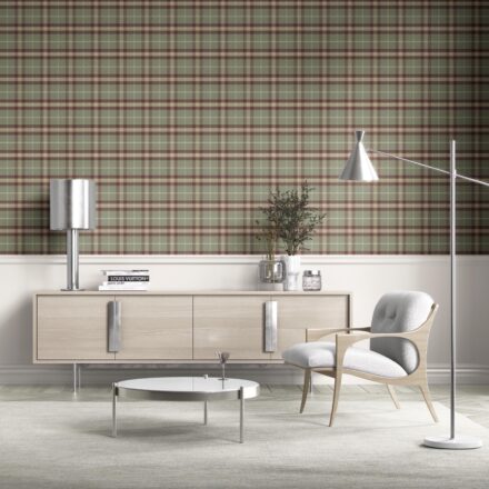 'Melyna' Geometric Plaid Checkered Wallpaper (Olive Green/ Red/ Beige) - Image 2