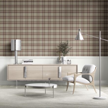 'Fitzroy Dusk' Geometric Plaid Checkered Wallpaper (Brown/ Maroon/ Beige) - Image 2