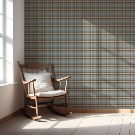 'Cherise' Geometric Plaid Checkered Wallpaper (Blue-Gray/ Brown) - Image 5