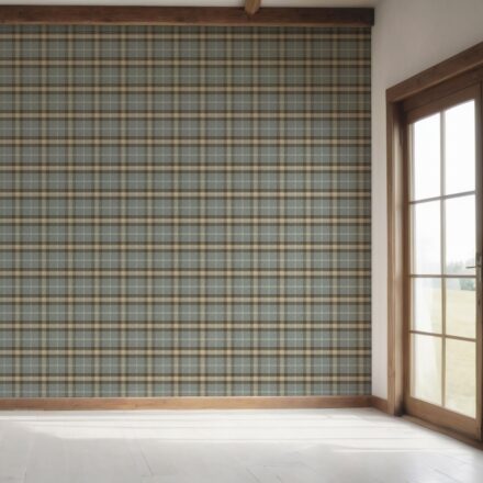 'Cherise' Geometric Plaid Checkered Wallpaper (Blue-Gray/ Brown) - Image 7