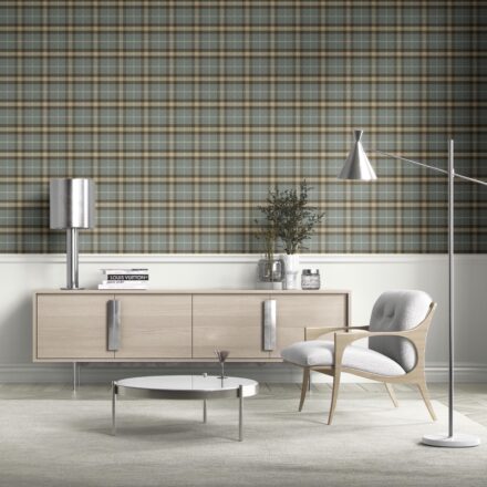 'Cherise' Geometric Plaid Checkered Wallpaper (Blue-Gray/ Brown) - Image 2