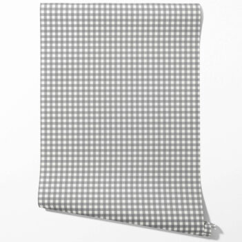 'Paper Scroll' Neutral Geometric Gingham Checkered Wallpaper (Gray)