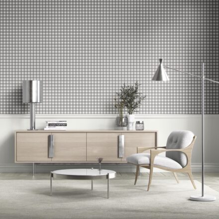 'Paper Scroll' Neutral Geometric Gingham Checkered Wallpaper (Gray) - Image 3