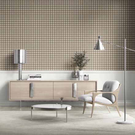 'Ray Hope' Neutral Geometric Gingham Checkered Wallpaper (Brown/ Taupe) - Image 3