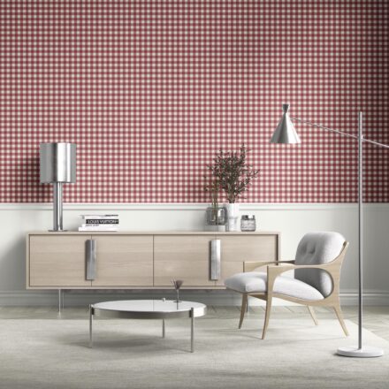 'Bubbly Bell' Geometric Gingham Checkered Wallpaper (Cranberry Red) - Image 3
