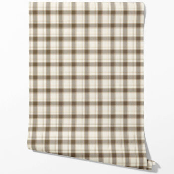 'Bordeaux' Neutral Geometric Plaid Checkered Wallpaper (Mocha Brown/ Beige/ Off-White)