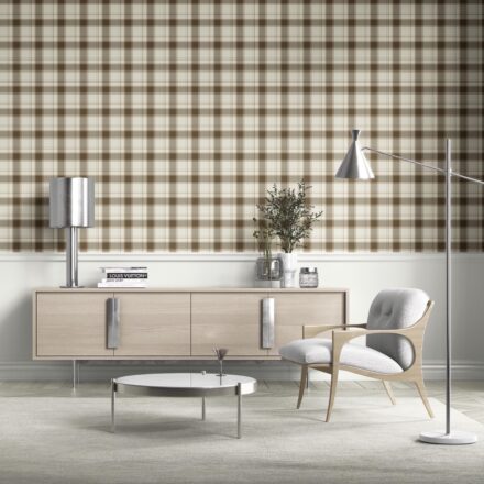 'Bordeaux' Neutral Geometric Plaid Checkered Wallpaper (Mocha Brown/ Beige/ Off-White) - Image 2