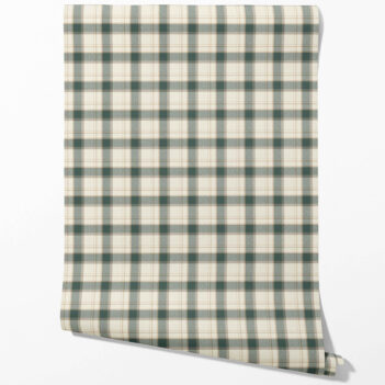 'Small Wonder' Geometric Plaid Checkered Wallpaper (Teal Green/ Beige/ Off-White)