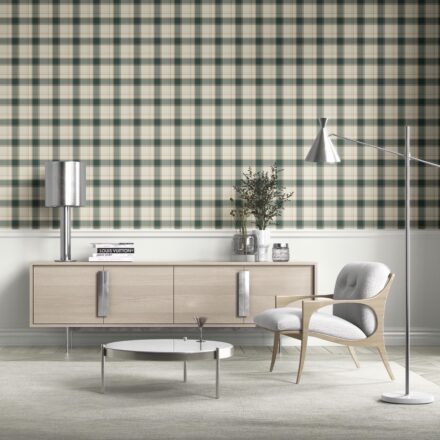 'Small Wonder' Geometric Plaid Checkered Wallpaper (Teal Green/ Beige/ Off-White) - Image 2