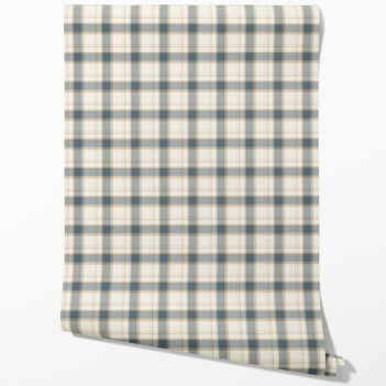 'Fig Bay' Neutral Geometric Plaid Checkered Wallpaper (Teal Blue/ Off-White/ Beige)