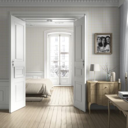 'Cloud Peak' Windowpane Checkered/ Plaid Wallpaper (Mustard Yellow/ White/ Taupe) - Image 4