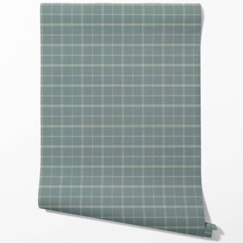 'Empire City' Geometric Plaid Checkered Wallpaper (Teal Blue/ Gray)
